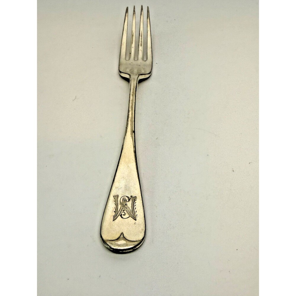Antique MB S Electro Plated Table Dinner Fork Engraved Script Monogram M Vtg